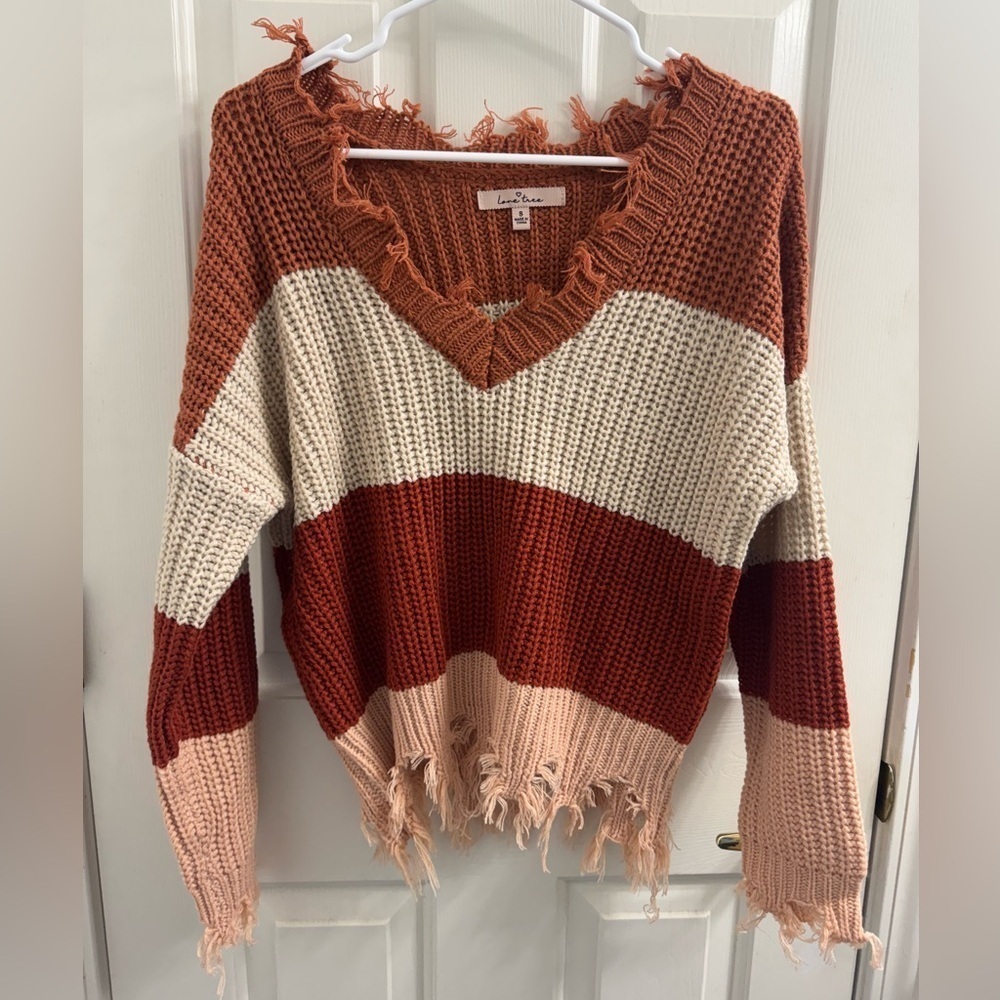 Love Tree Women's Color Block Sweater - Red, Cream, Pink